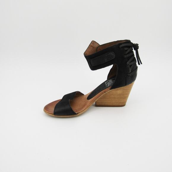 MIZ MOOZ Sandals 38 New York Leather Wedge High Heels Ankle Strap Black - Picture 11 of 11